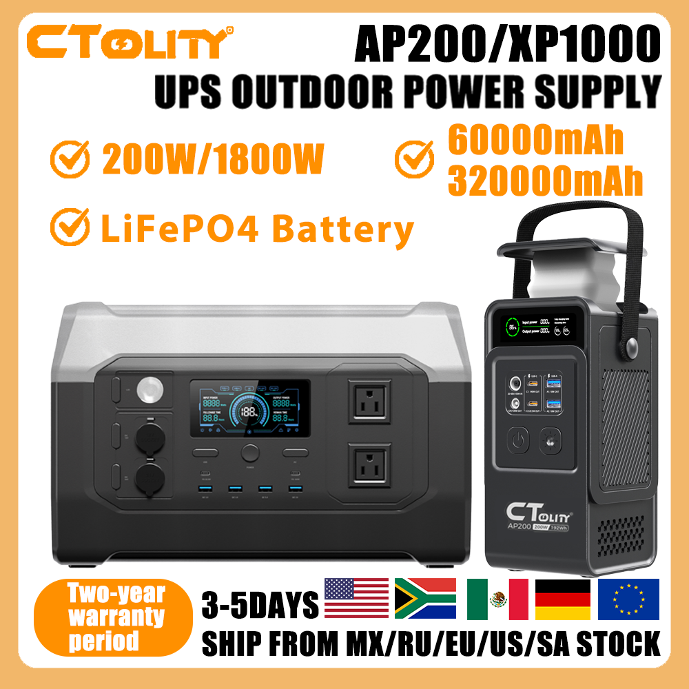 Ups Power Supply Outdoor - CTOLITY AP200/XP1000 Black 200W/1800W 192Wh/1024Wh Portable
