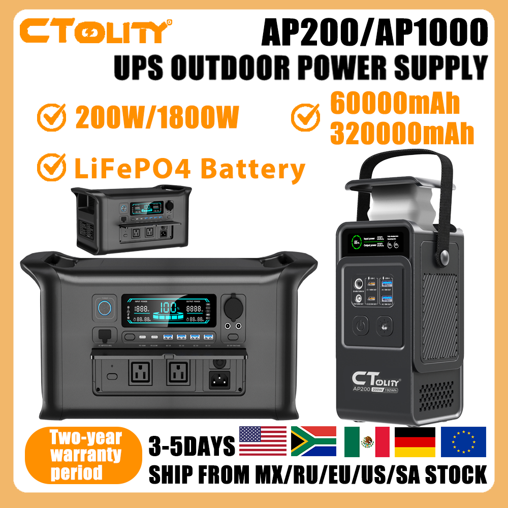 Ups Power Supply Outdoor - CTOLITY AP200/AP1000 Black 200W/1800W 192Wh/1024Wh Portable