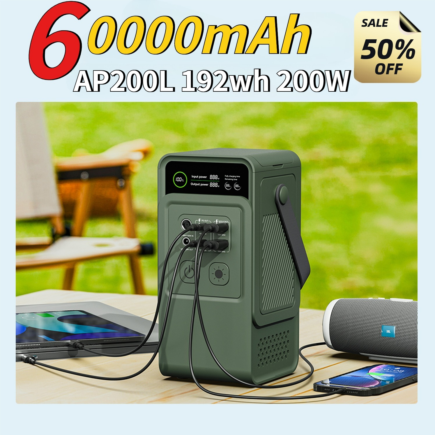 60000mAh 200W 192Wh Camping Po - Outdoor Power Bank recensione e prezzo